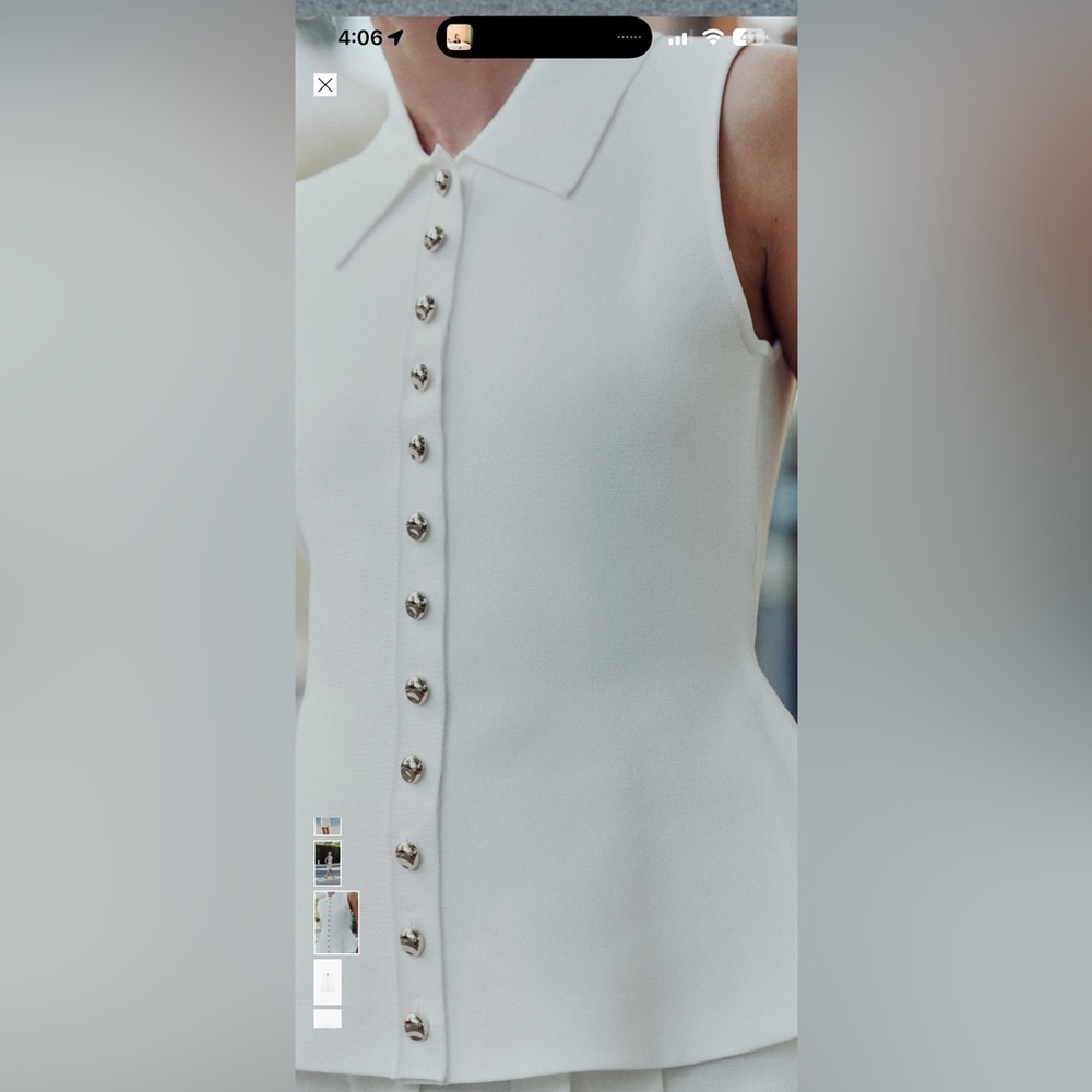 Zara Knit  White Sleeveless Button-Up Blouse - Picture 7 of 11